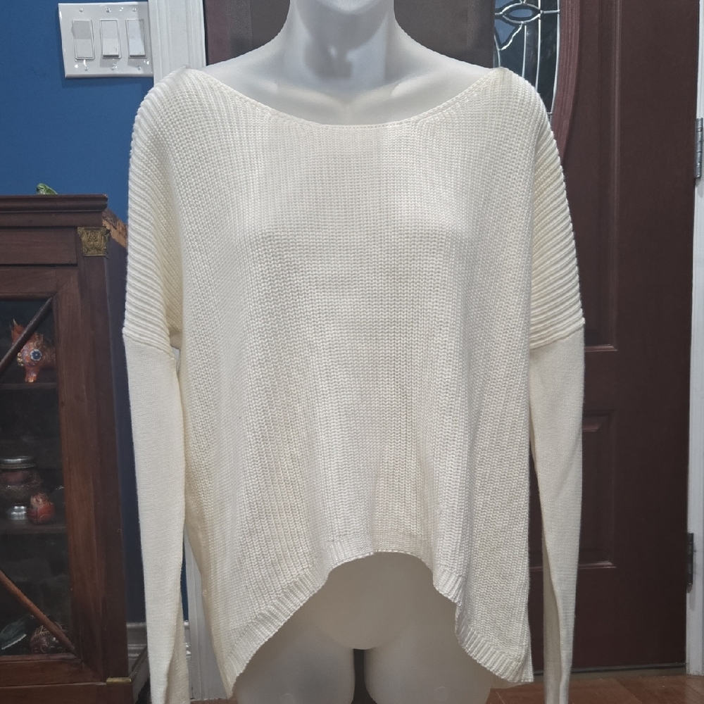 Link Cream Boat Neck Sweater, 100% Cotton, L